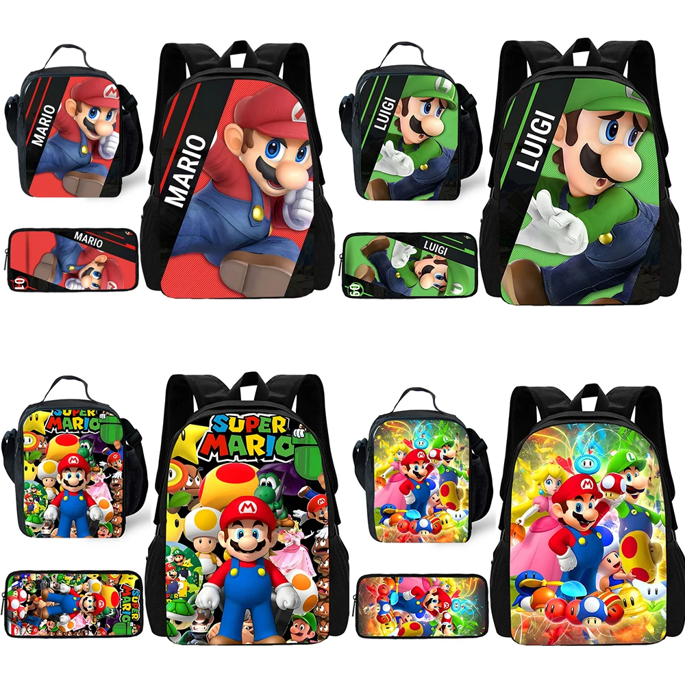   Conjunto de piezas de anime lindo para niños, mochila escolar m-mario con bolsas para el almuerzo, bolsas para lápices, mochilas escolares para niños y niñas, el mejor regalo