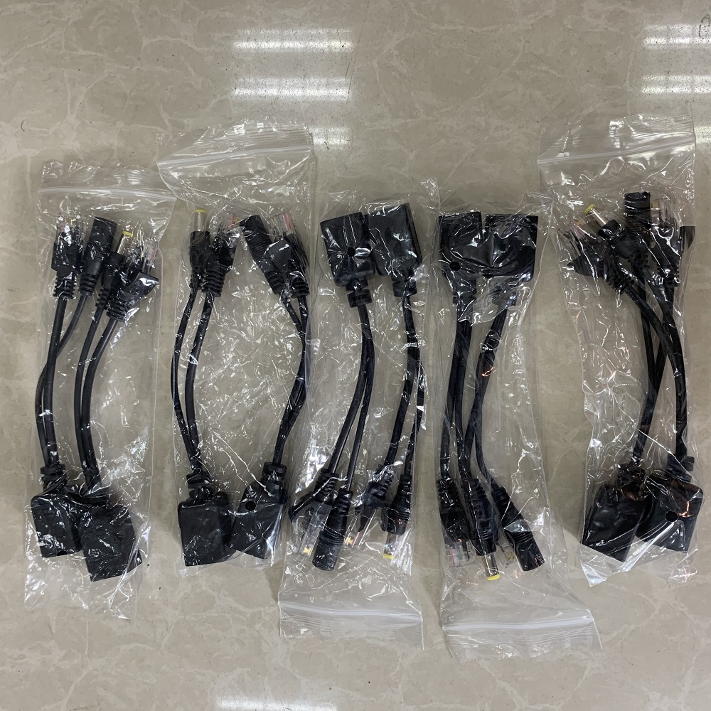 ESCAM 10 ชิ้น (5 คู่) POE Splitter สวิตช์ POE POE สายอะแดปเตอร์เทป Screened 5 โวลต์ 12 โวลต์ 24 โวลต์ 48 โวลต์สายไฟ 5.5*2.1 มิลลิเมตร