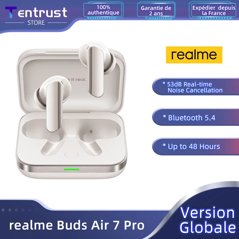 Wersja globalna realme Buds Air 7 Pro 53dB aktywna redukcja szumów prawdziwe bezprzewodowe słuchawki 48-godzinna bateria słuchawki Bluetooth 5.4