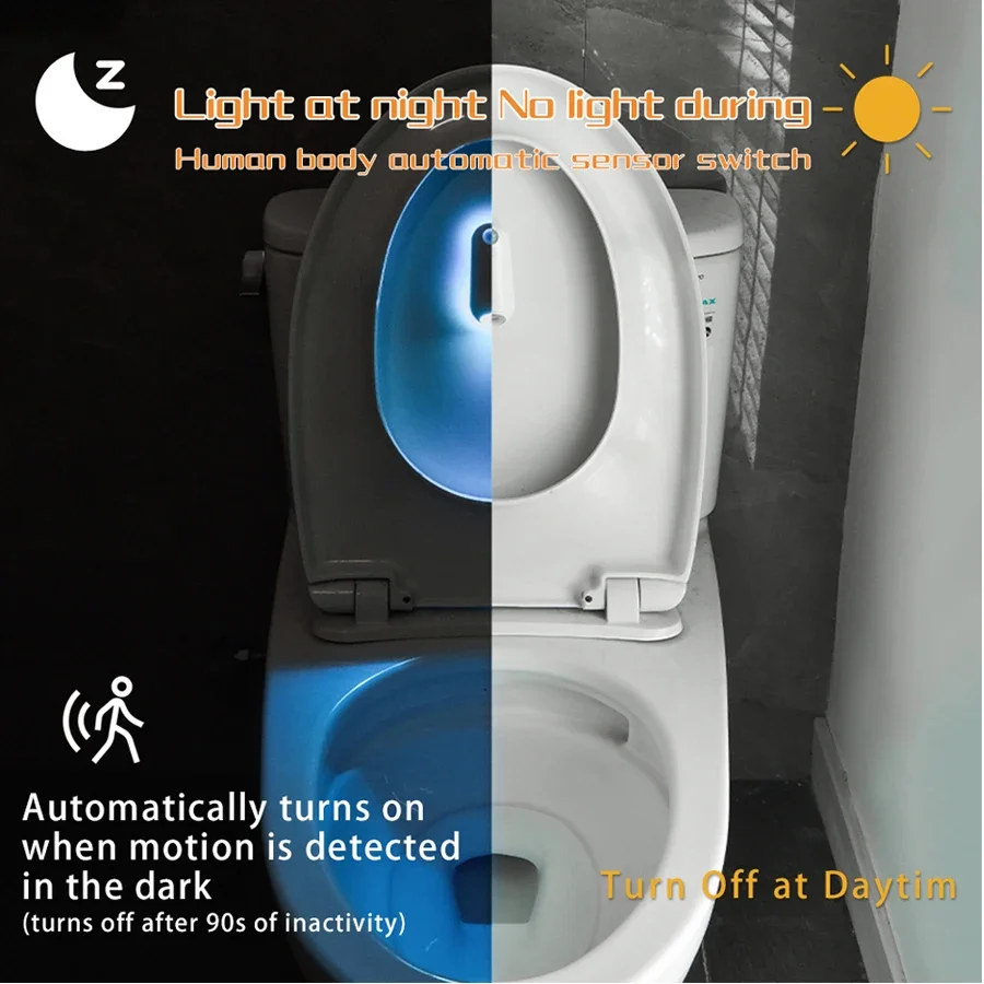 Lámpara Led inteligente para inodoro, luz nocturna RGB con Sensor de movimiento para baño y baño, 8 colores, inalámbrica, recargable por USB, resistente al agua
