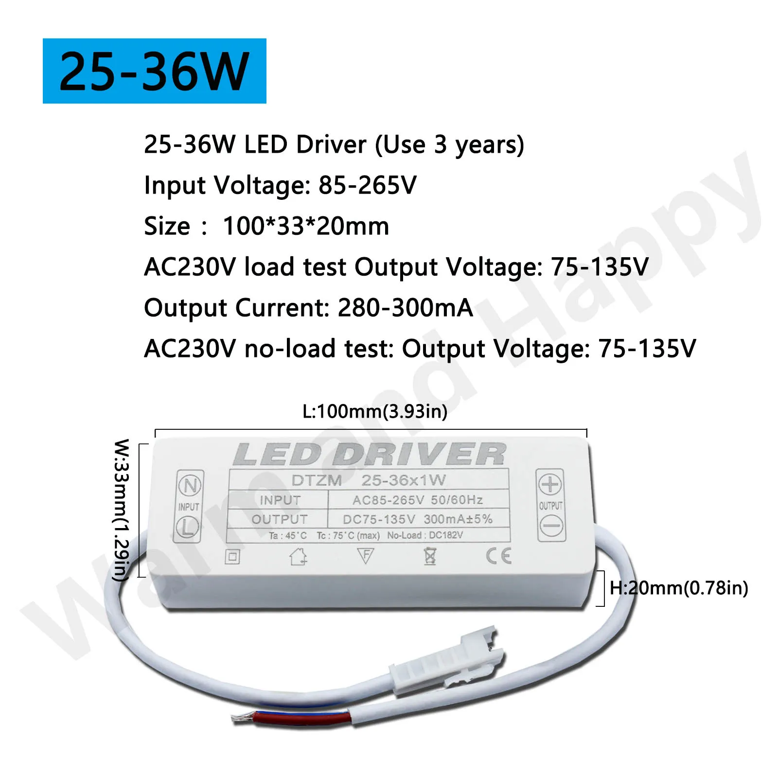 LED driver 300mA constant current 220V LED power supply with shell connection port for 1w~8w 12w 18w 20w 25w 36w LED accessories