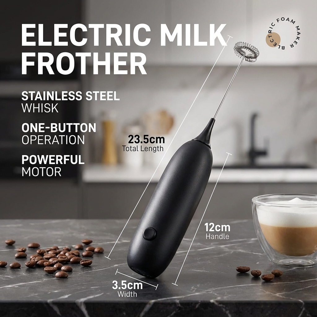 1PC Automatic Handheld Egg Beater Milk Froth Mixer Battery Operated Coffee Whisk Kitchen Tool for Foam Creation