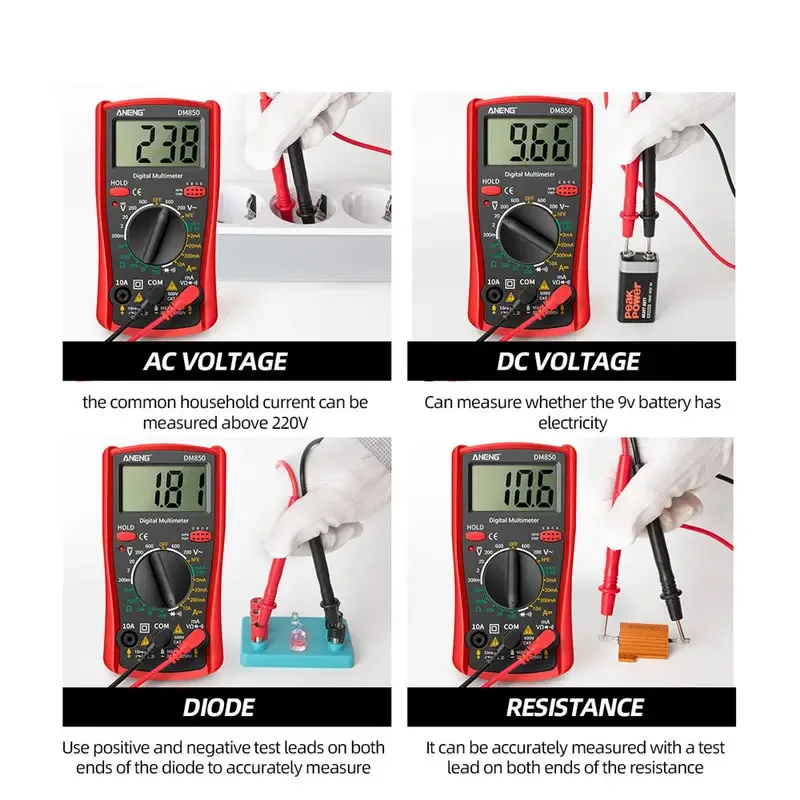 Multímetro Digital profesional DM850, probador de voltaje CA/CC automático 1999, amperímetro de corriente Ohm, sonda de prueba, herramienta de detección profesional