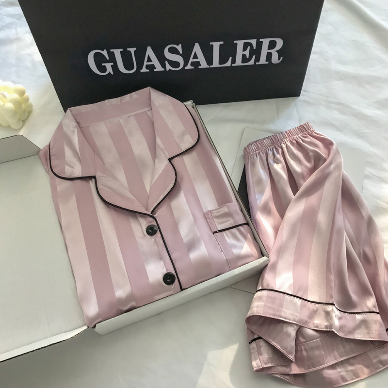 1 conjunto feminino elegante lounge conjunto, plus size cetim listrado botão até camisa de manga longa e calças pijamas