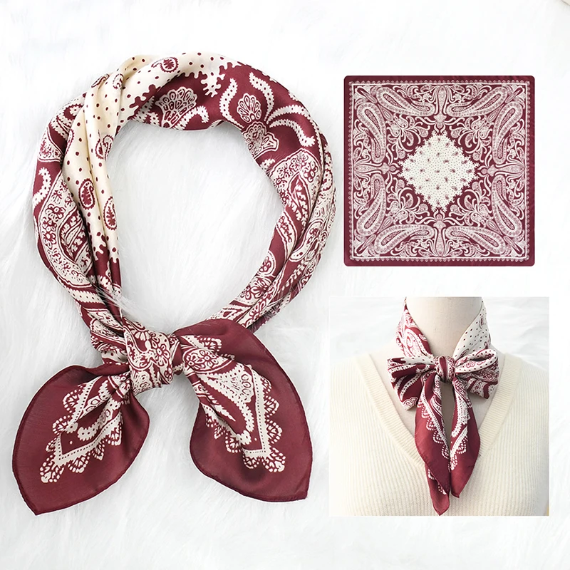 70 cm Platz Seide-wie Schal Frauen Satin Cashew Blume Drucken Kleine Neck Schal Mode Kopftuch Kopftuch Bandana Schal hijab
