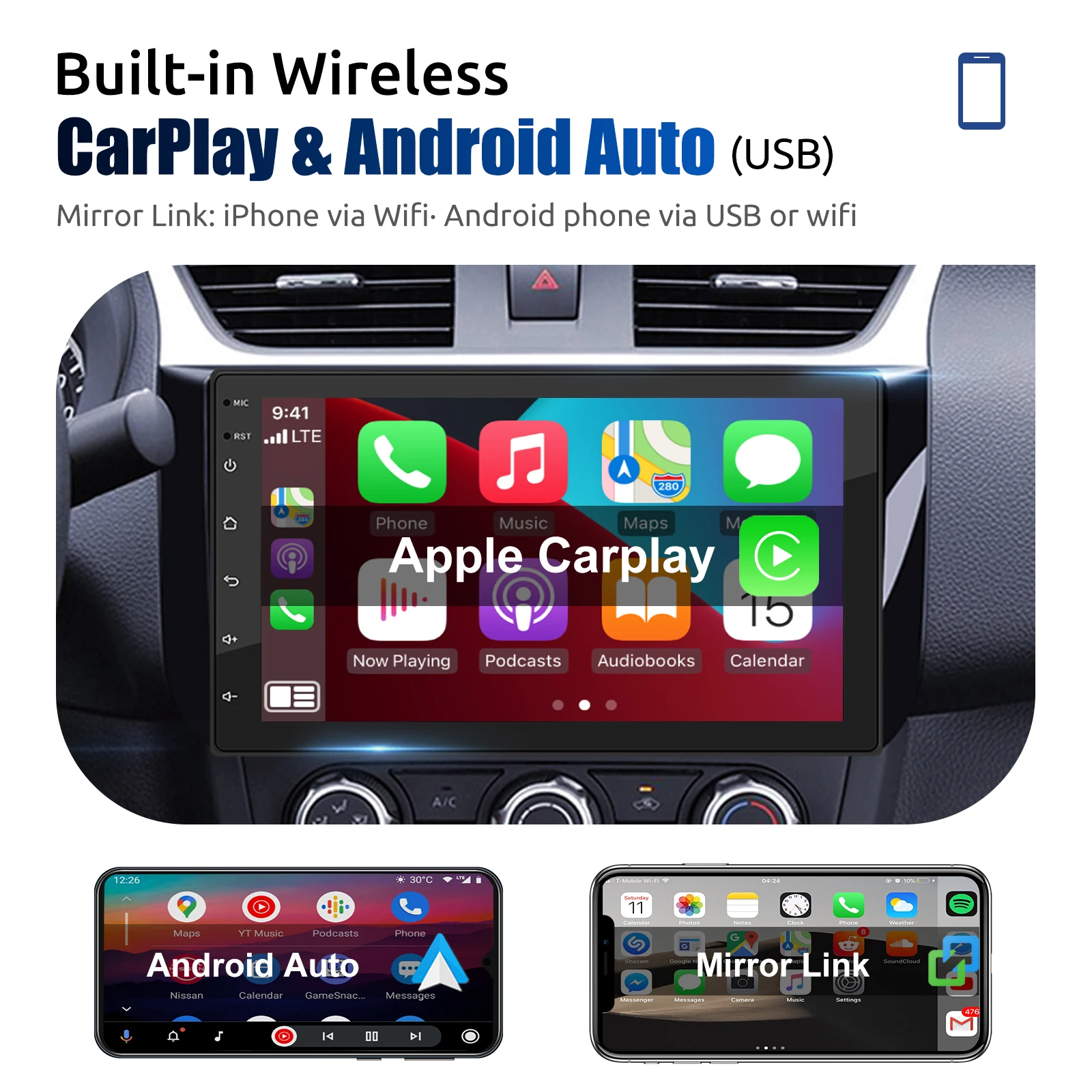 ESSGOO 7 9 10 "Radio de coche Android Auto Carplay reproductor Multimedia estéreo de coche Universal WIFI GPS Autoradio sistemas inteligentes de coche