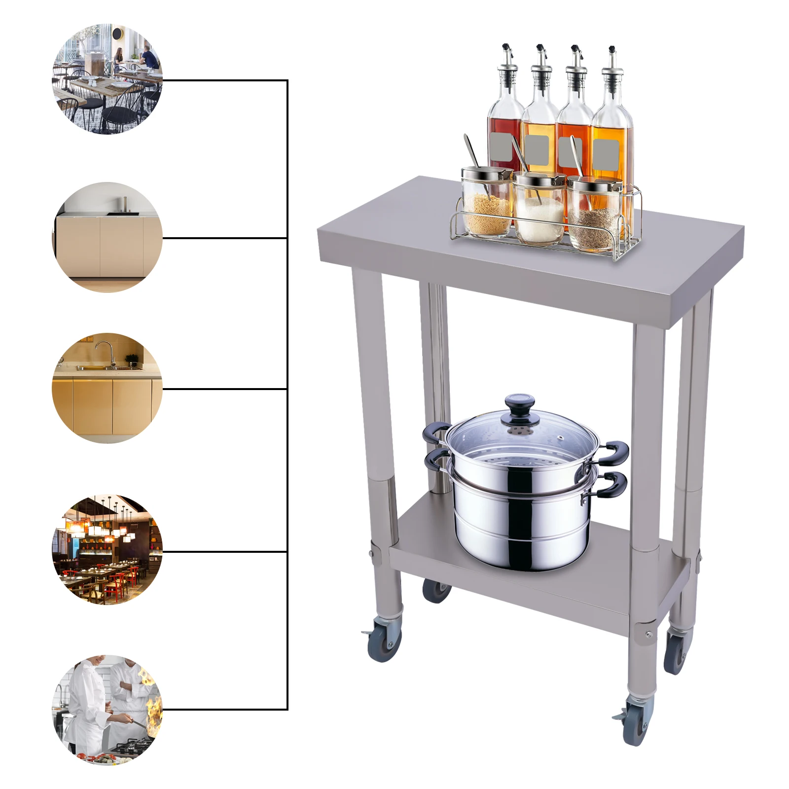 Mesa de aço inoxidável para preparação e trabalho, mesa de trabalho comercial resistente para preparação de alimentos com undershelf para restaurante, casa e hotel