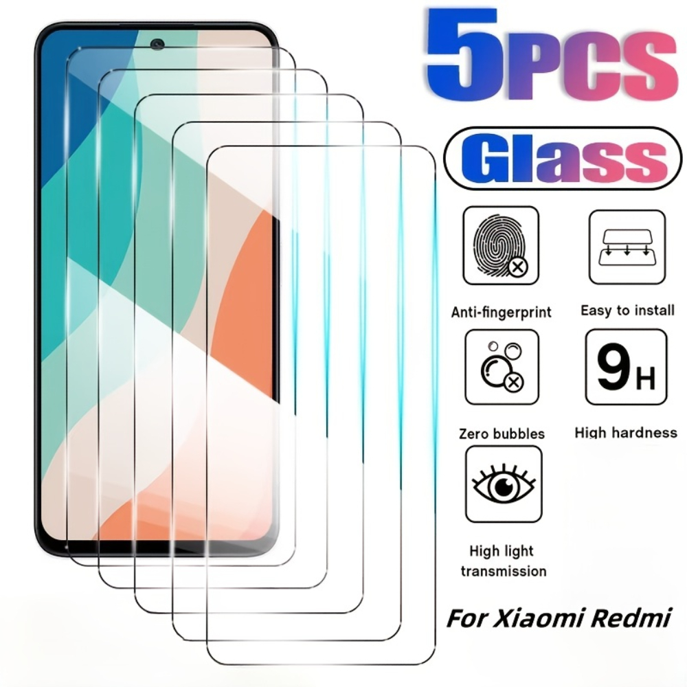 NNBILI 5PCS Tempered Glass for Redmi Note 13 12 11 10 9 8 7 Pro Plus 5G 12S 11S Protective Glass for Redmi 12C 10C 9C 9T 9A 9AT