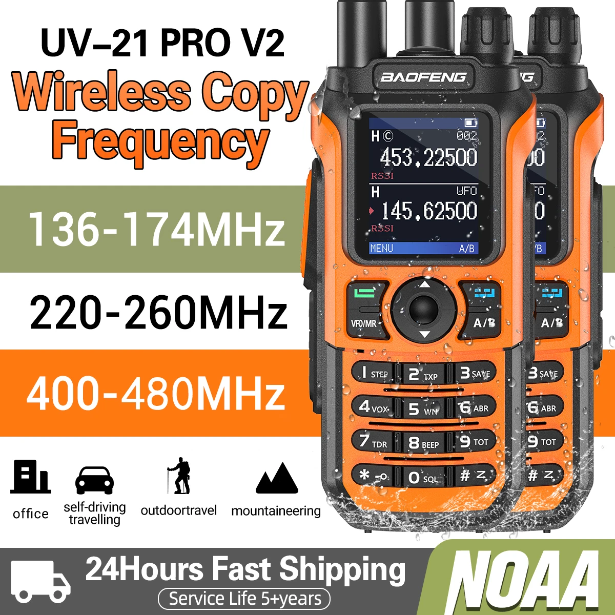 2x Baofeng UV-21 PRO Walkie Talkie de largo alcance inalámbrico copia frecuencia tipo C cargador Tri banda potente impermeable Radio bidireccional