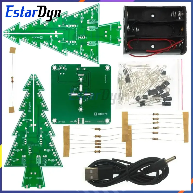 Estardyn Kit de bricolaje LED de árbol de Navidad 3D tridimensional Kit de circuito de Flash LED rojo/verde/amarillo Suite electrónica divertida