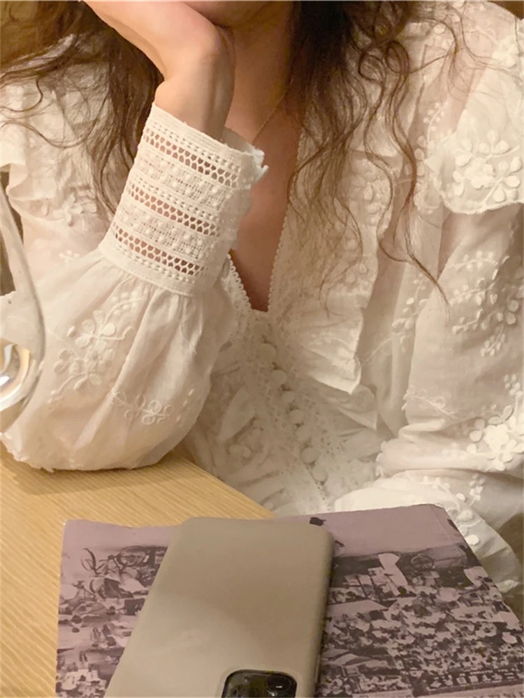 Camisa de primavera para mujer, blusa de verano para mujer, Blusas Maxi de otoño, Blusas blancas elegantes Vintage de manga larga de algodón holgadas de gran tamaño