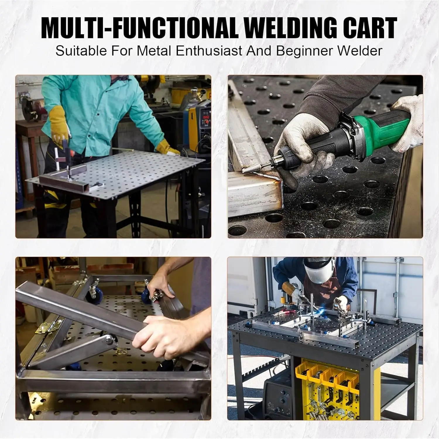 36x24inch Steel Welding Table,1200 Lbs Portable Welding Fixture Table For Shop, Rolling Welding Table With 5/8" Holes For Garage