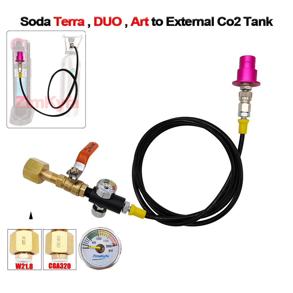 DUO Quick Connect Art Pink for Sodastream Terra Soda Machine to External CO2 Tank Hose W/ Flow Control Ball Valve 60 Inches Long