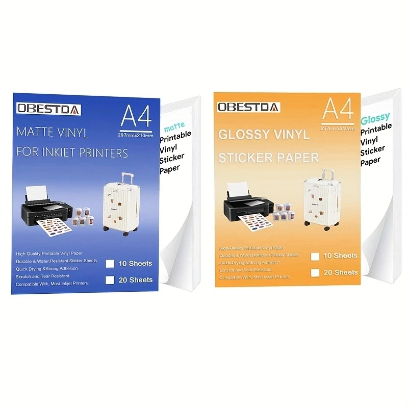 20 fogli di carta adesiva in vinile impermeabile lucida/opaca A4 etichetta adesiva resistente allo strappo per stampante laser a getto d'inchiostro o e Cricut