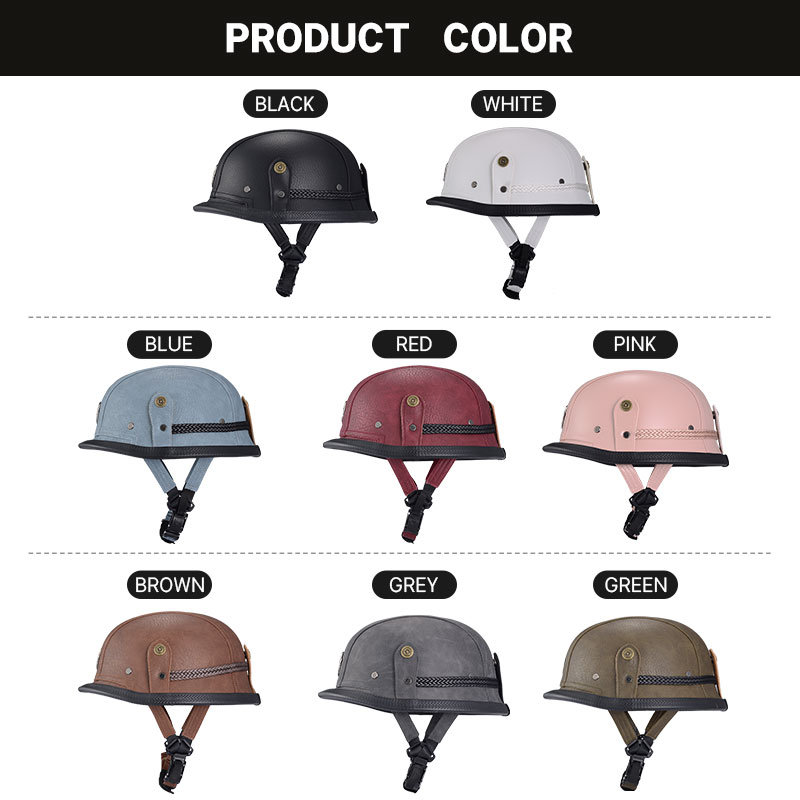 Factory Price Motorcycle German Style Leather Half Face Helmet DOT Approved Cap1/2 Shell Helmets+Goggles Open-Face Casque