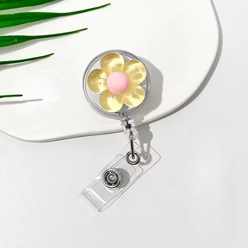 1pcs น่ารักดอกไม้ Badge Reel สําหรับผู้หญิง Retractable Worker ID Card ดึงหัวเข็มขัด Doctore พยาบาล ID Card Badge ผู้ถือคลิป