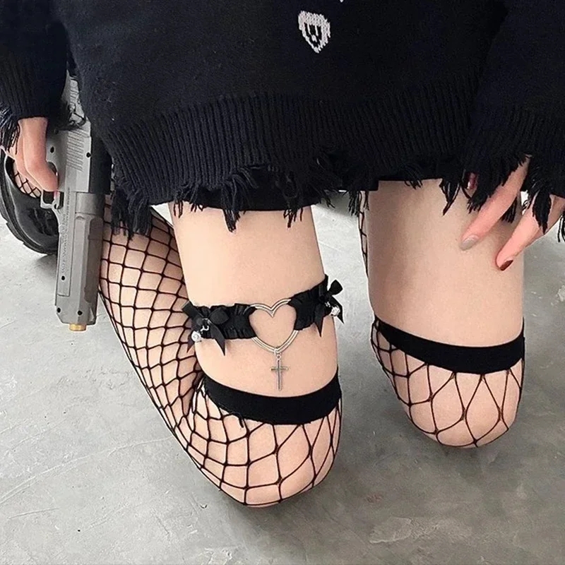 2024 Nieuwe Vrouwen Elastische Pu Lederen Jarretellegordels Hart Been Hals Ring Punk Meisjes Verstelbare Dij Stokings Clip Harnas Jarretel