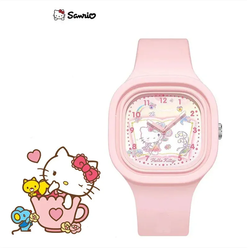 Kawaii hello kitty relógio minha melodia cinnamoroll estudante dos desenhos animados versátil relógio de silicone brinquedos das crianças presente do festival