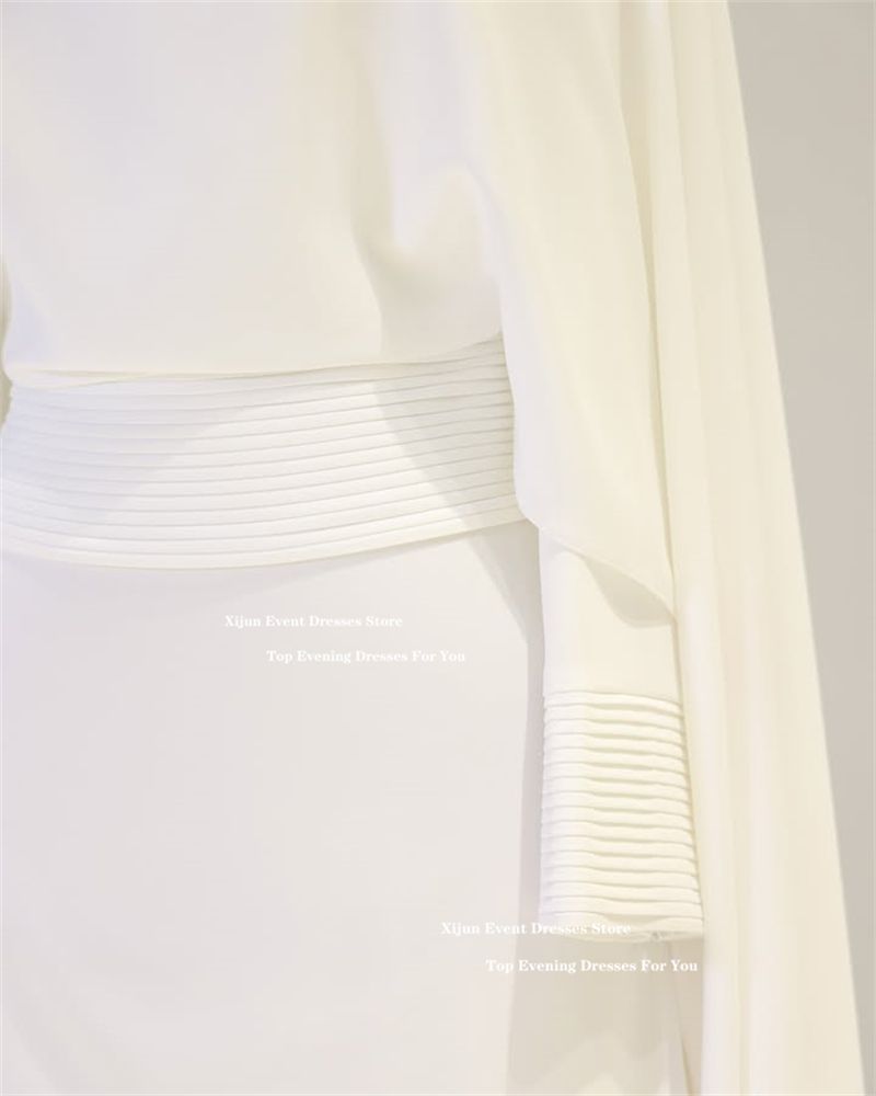 Xijun Crepe Modest Evening Dresses High Collar Pleats Formal Prom Dresses Long Cape Sleeves Muslim A-Line Prom Gowns Customized