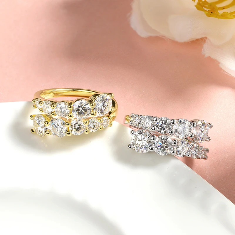 Smyoue 10 อัญมณี Full Moissanite แหวนผู้หญิงประกาย Flawless Lab สร้างเพชร S925 เงินสเตอร์ลิงเครื่องประดับ