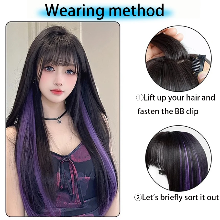 Ohrhängende Highlight-Haarfärbestreifen für Damen, langes Haar, einteilig, bunte Haarverlängerungen, unsichtbare synthetische Perückenaufkleber