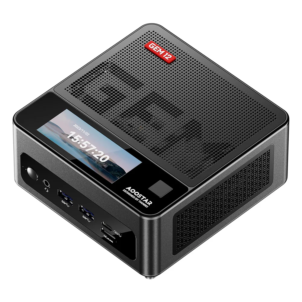 AOOSTAR GEM12 Pro Max mini-pc met display, vingerafdrukontgrendeling, AMD Ryzen 7 8845HS 8 Core Max 5,1 GHz, 32 GB DDR5 RAM 1 TB SSD