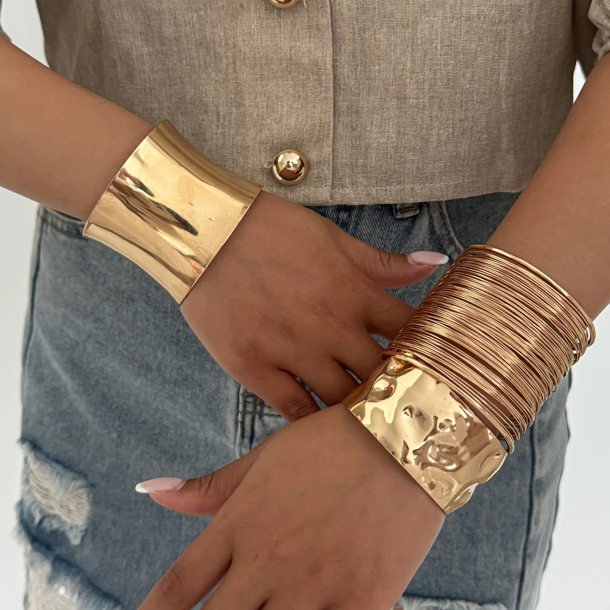Ingemark Braccialetti larghi in lega impilabili esagerati per le donne Braccialetti con polsino aperto irregolare vintage Gioielli per feste