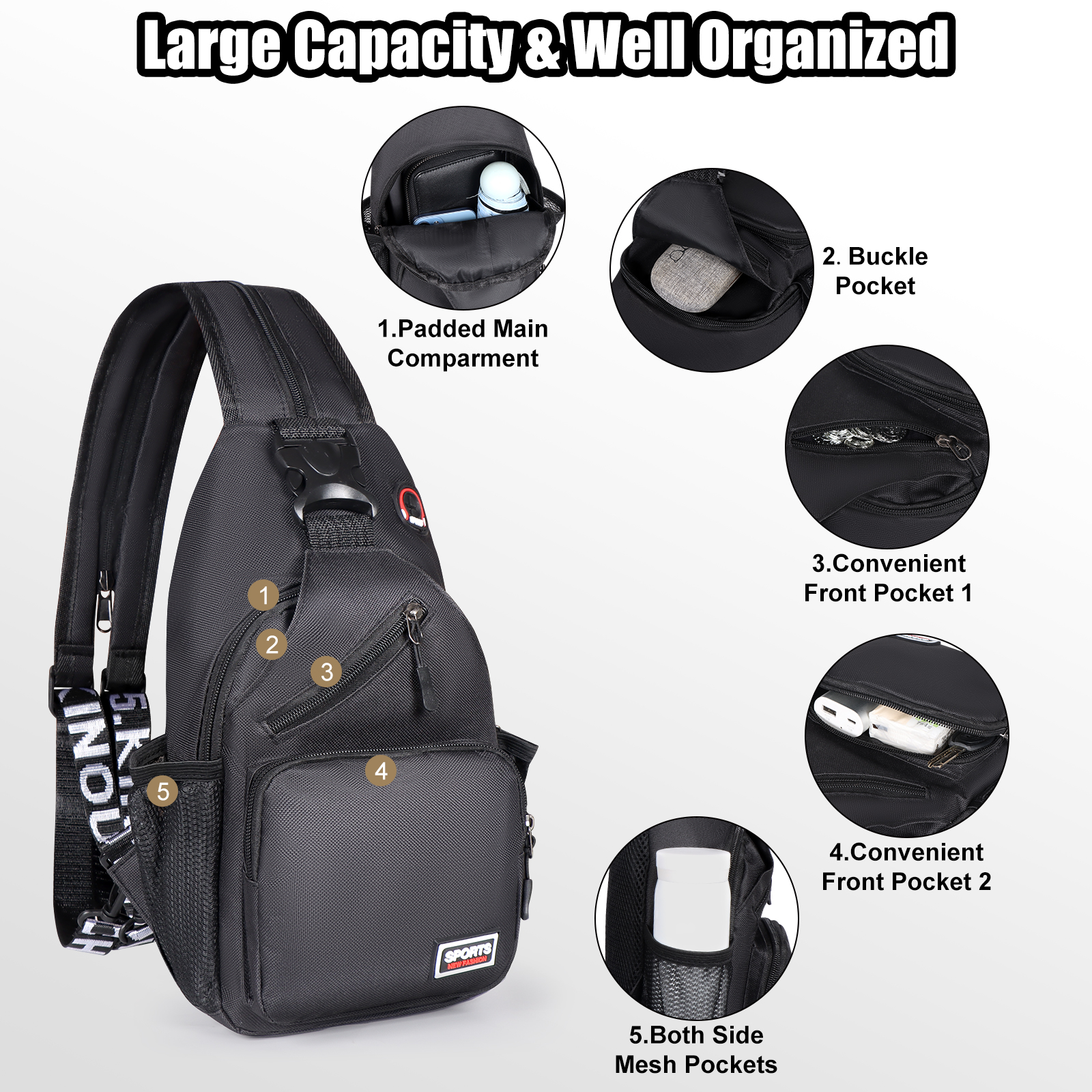 Polarshe Travel Men Chest Shoulder Bag With Earphone Hole Sports Chest Bag Crossbody Mini Women Belt Bag Multi-Function Backpack