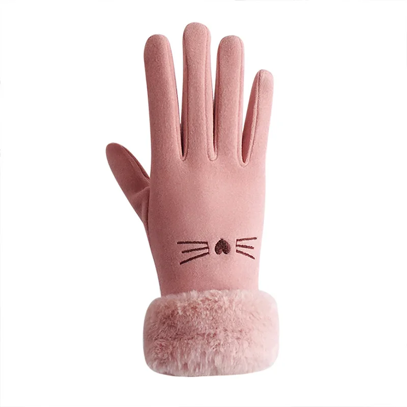 ฤดูหนาวหญิงแคชเมียร์หนังนิ่มหนังขี่จักรยาน Mittens คู่กํามะหยี่หนา Plush นาฬิกาข้อมือผู้หญิงหน้าจอสัมผัสถุงมือขับรถ