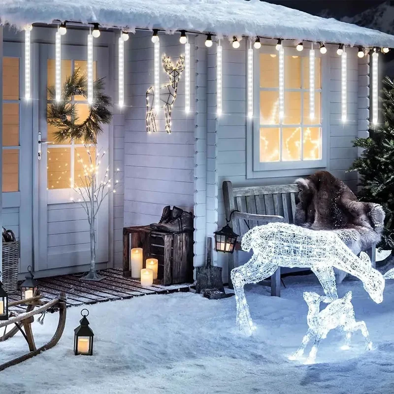 EU Stecker LED Meteorschauer Regen Lichter Fallende Regentropfen Fee Lichterkette für Urlaub Party Terrasse Weihnachten Dekor Navidad 2025