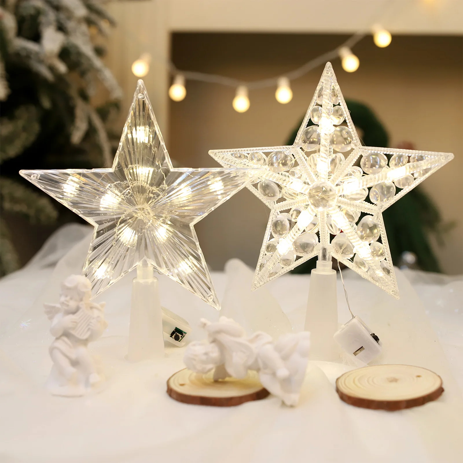 Estrella superior para árbol de Navidad con luces, decoración navideña para jardín, patio, fiesta, bricolaje, suministros de decoración