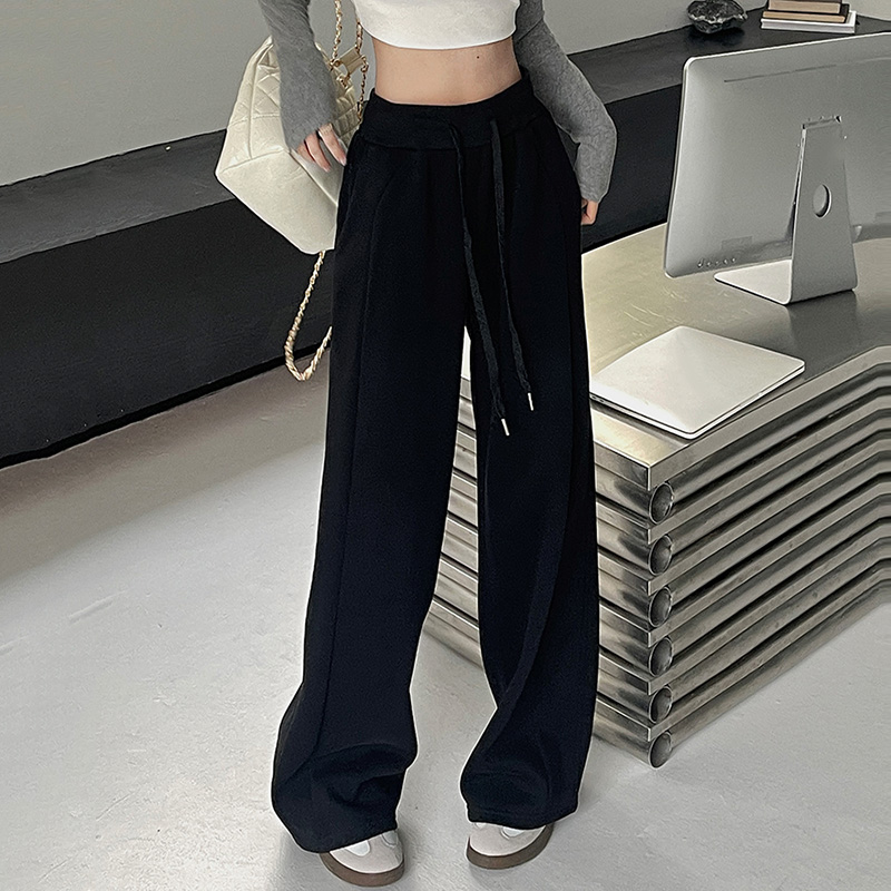 Pantalones deportivos elásticos básicos blancos y grises y negros para mujer, pantalones de pierna recta de pierna ancha para mujer, pantalones de chándal versátiles de cintura alta