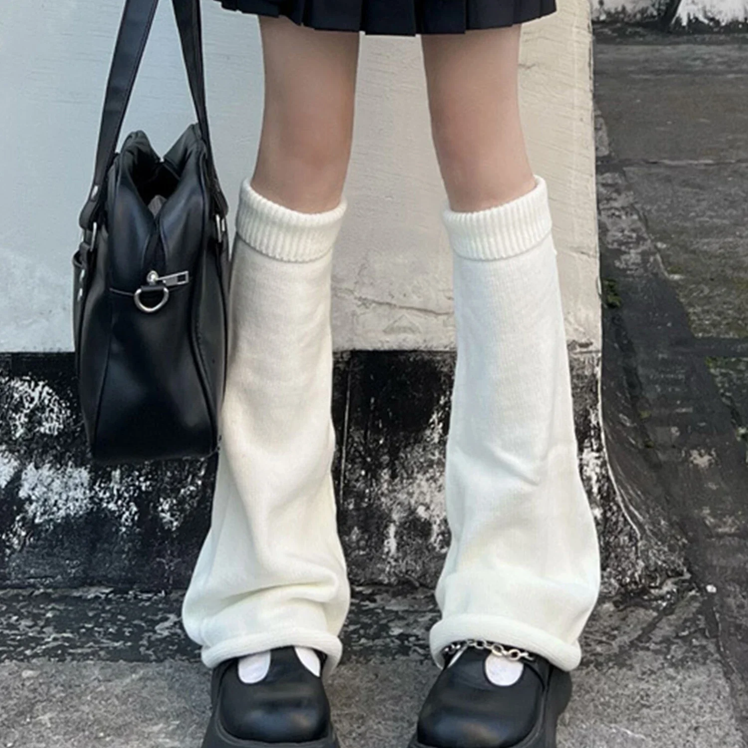 Y2k 冬レッグウォーマーふわふわかわいいアクセサリーゴシックロリータニットロングソックス女性レッグウォーマー女性スタイリッシュなストレッチブーツカバー