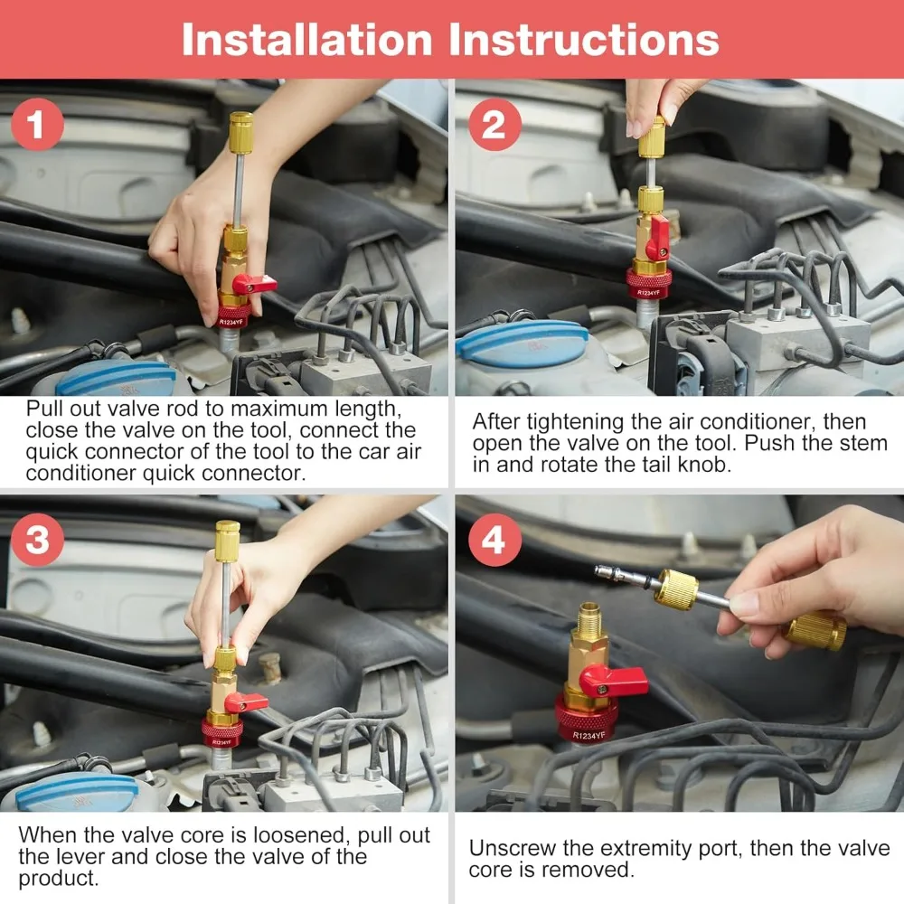 AC Valve Core Removal Tool, R134a R1234yf R22 Valve Core Remover Installer Tool Kit for Automotive Air Conditioning Systems