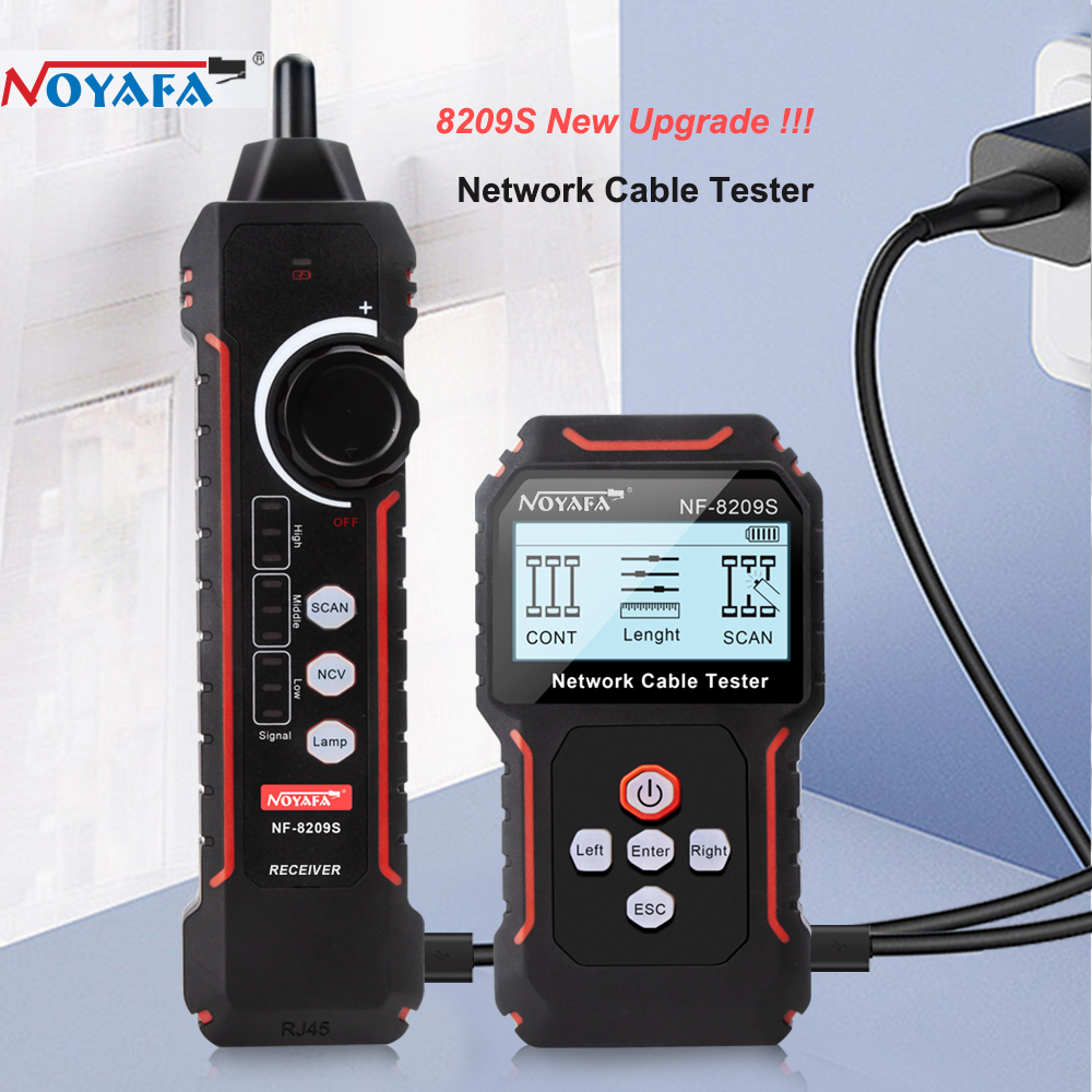 Rastreador de cables de red NOYAFA NF-8209S probador de medida Lan herramientas de red pantalla LCD medida longitud Wiremap probador rastreador de cables