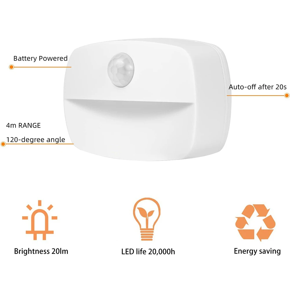 Luz LED nocturna con Sensor de movimiento para interiores, luces con pilas para pasillo, escalera, armario, dormitorio y baño