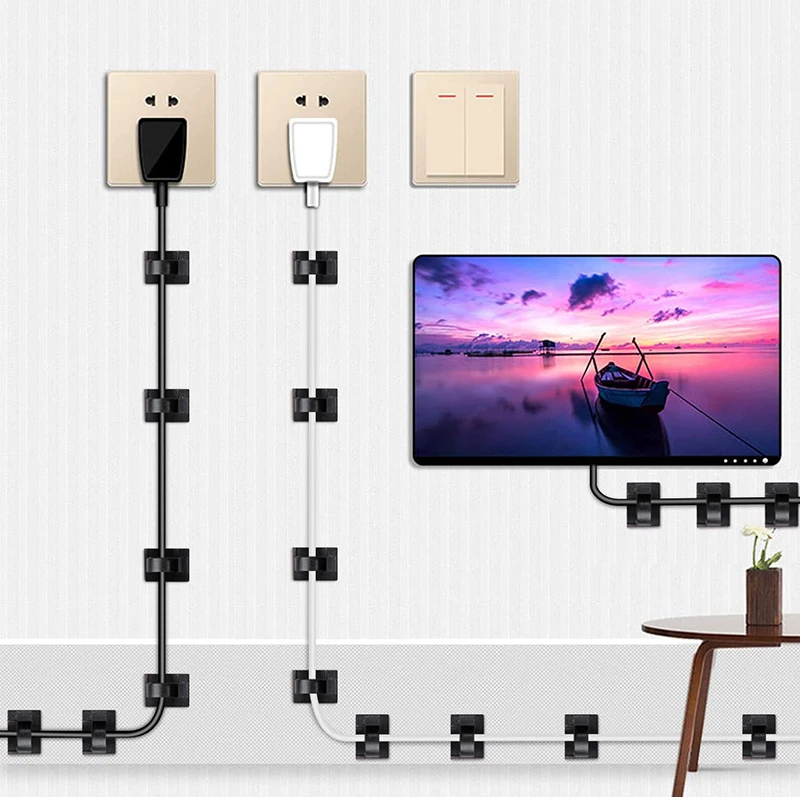 20/10/5PCS Self Adhesive Cable Organizer Clips Adjustable Desk Tidy Wire Cord Manager Fastener Clamp USB Cable Fixing Clips