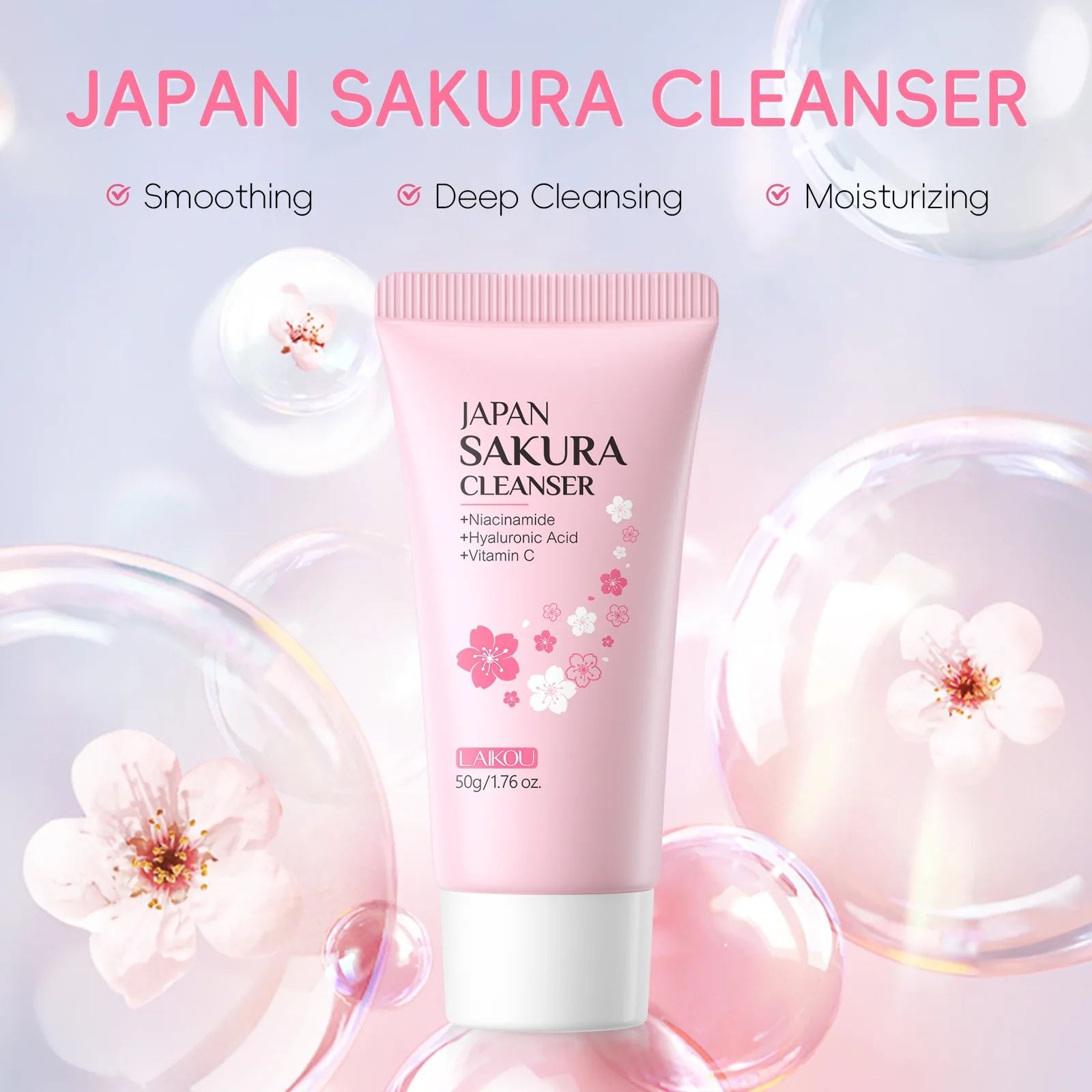 Laikou sakura clareamento limpador facial espuma hidratante remoção profunda limpeza acne leite controle de óleo esfoliante encolher poros