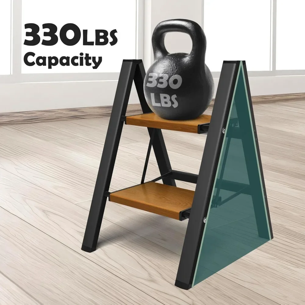 2 Step Ladder,Aluminum Lightweight Folding 2 Step Stool with Anti-Slip Wide Pedal, 330lbs Capacity Step Ladder