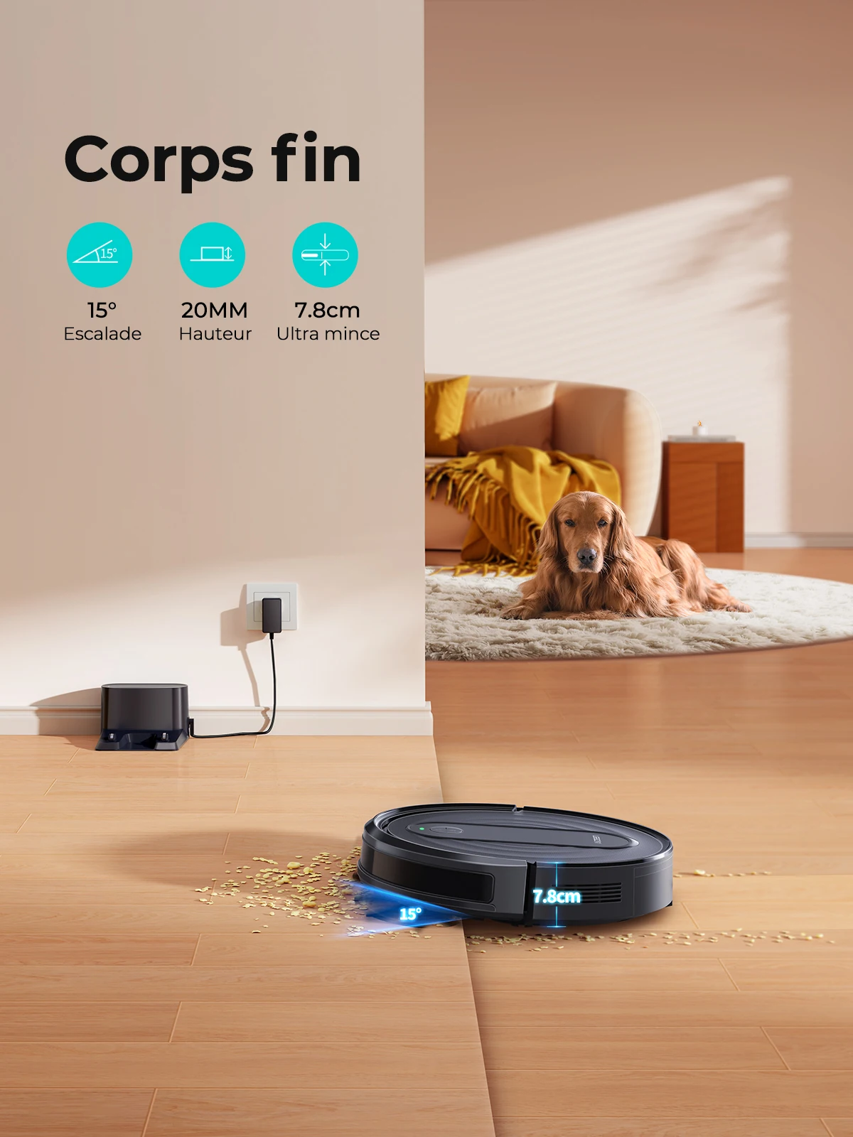 Honiture Airzeen Robot Aspirateur Laveur,Forte Puissance d'Aspiration 3000Pa,Contrôle par App/Alexa,Nettoyage Programmé, chargement automatique, Idéal pour Les Poils d'animaux/Cheveux/Poussière