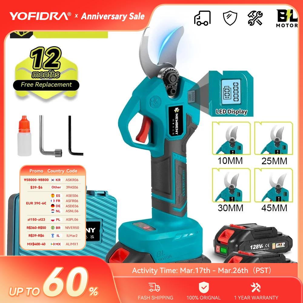 Newbeny 30mm tesouras de poda elétricas sem escova 4 engrenagens sem fio jardim árvore de fruto bonsai embelezar ferramenta para makita 18v-21v bateria