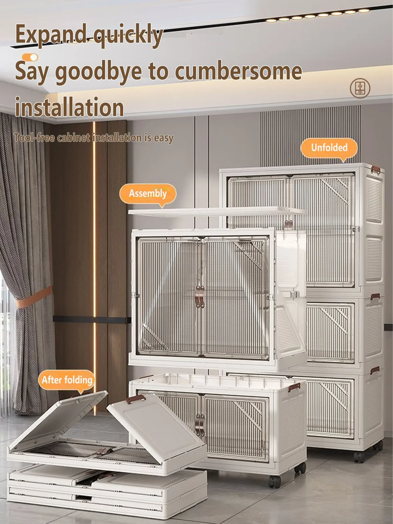 Folding Storage Cabinet Multi-layer Closet Organizer Multi-scene Folding Locker for Home Office Space Saving Solution