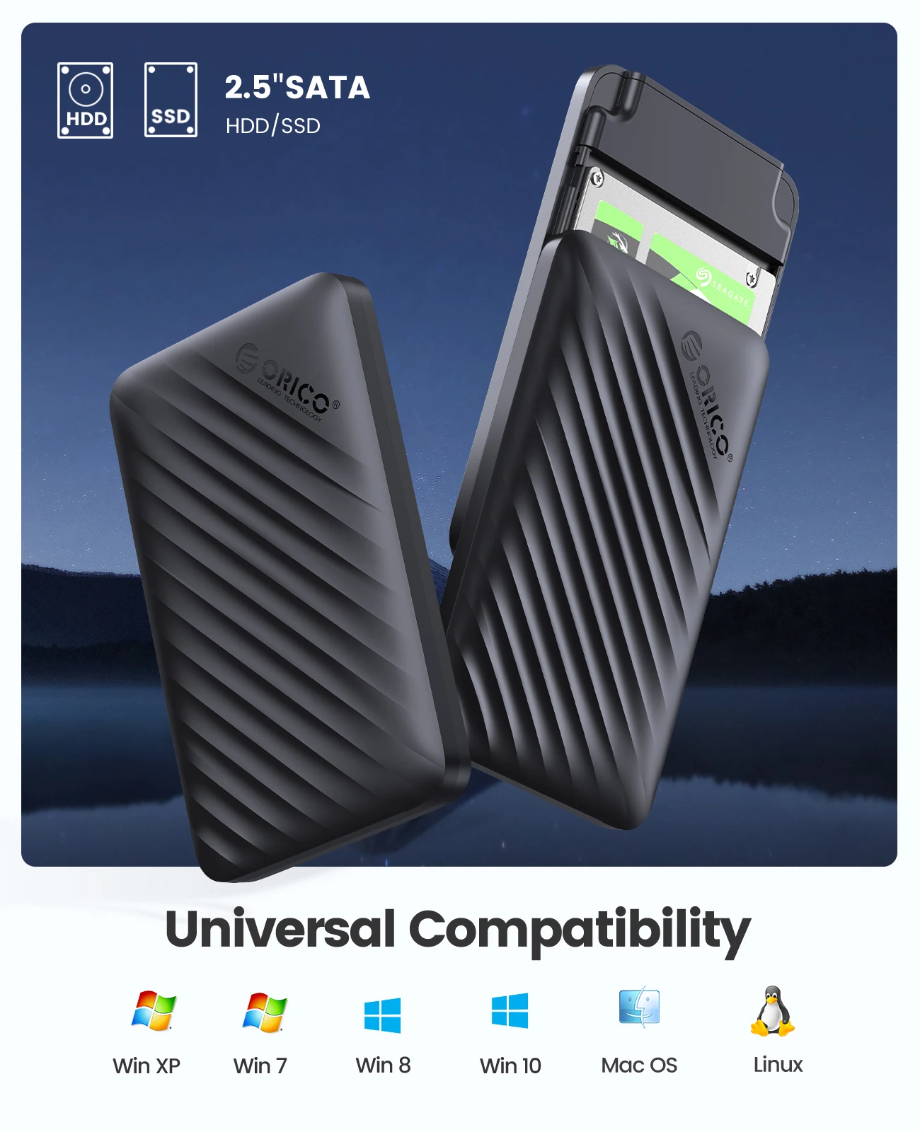 ORICO USB3.0 5Gbps caja de disco duro 2,5 pulgadas SATA a Micro B HDD SSD funda compatible con suspensión automática para PC portátil Notebook HDD