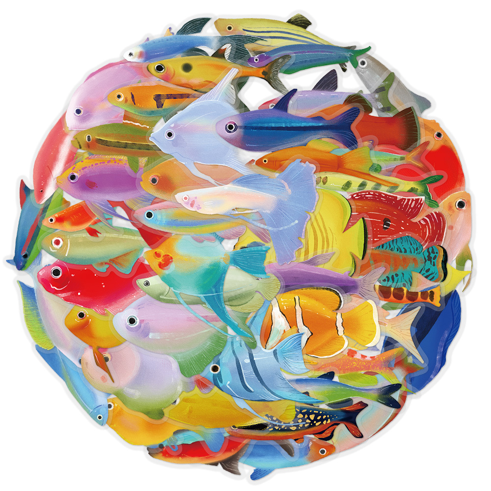 50 STKS Vis Transparante Stickers Laptop Sticker Woonkamer Plakboek Skateboard Bagage Art Waterdichte Telefoon Graffiti Stickers