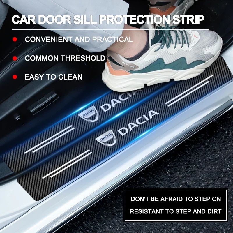 4pcs คาร์บอนไฟเบอร์เกณฑ์สติกเกอร์สําหรับรถยนต์เหยียบสติกเกอร์ป้องกันสําหรับ Dacia Duster Logan MCV Sandero Stepway Dokker Lodgy