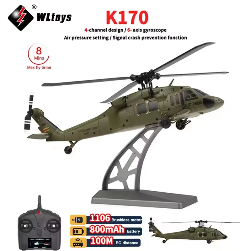 Wltoys k170 rc helicóptero 2.4g 6-aixs giroscópio 4ch altitude hold fluxo óptico helicóptero de controle remoto brinquedos presentes para crianças