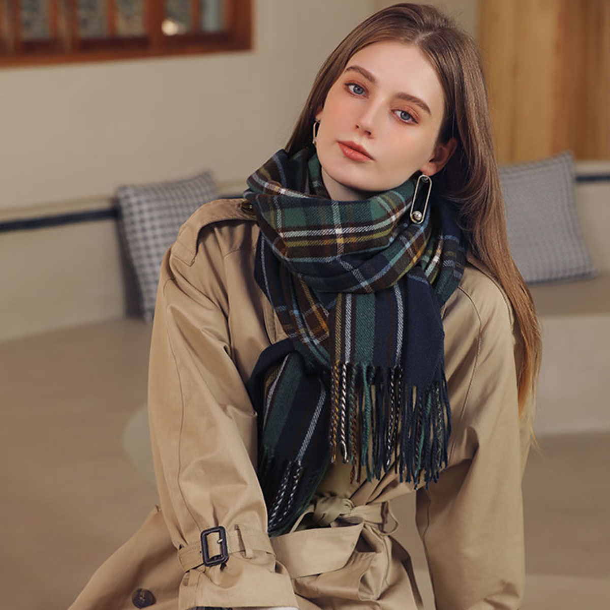 Damenmode im schottischen Stil, Schottenkaro, warmer Schal, kariert, weich, lang, Wickelschal, Weihnachten, Valentinstag, für Freundin, Ehefrau, Mutter