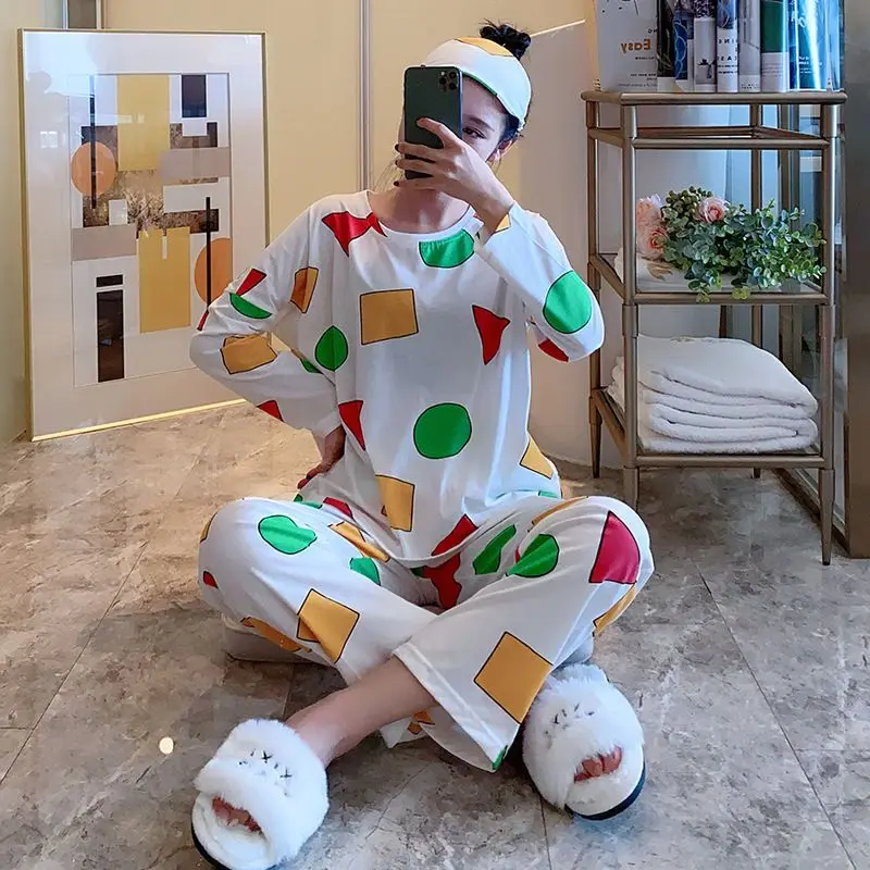 Pijama Sin Chan ชายและหญิงชุดนอน Sinchan ผ้าฝ้ายฤดูใบไม้ร่วงแขนยาวกางเกงชุดชุดนอนญี่ปุ่นสําหรับคู่ชายชุดนอน