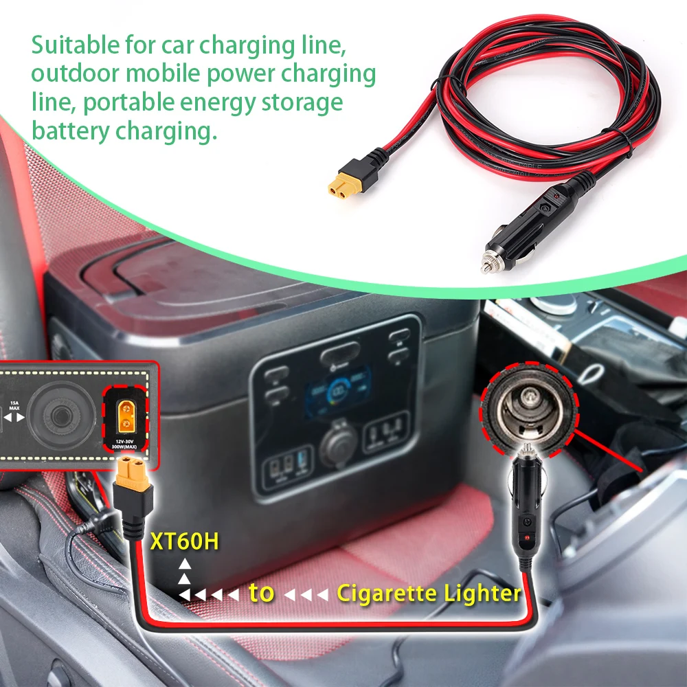 3M XT60 Connector Extension Cable with Cigarette Lighter Plug 10FT 14AWG Car Charger and Adapter Cord to Solar Generator