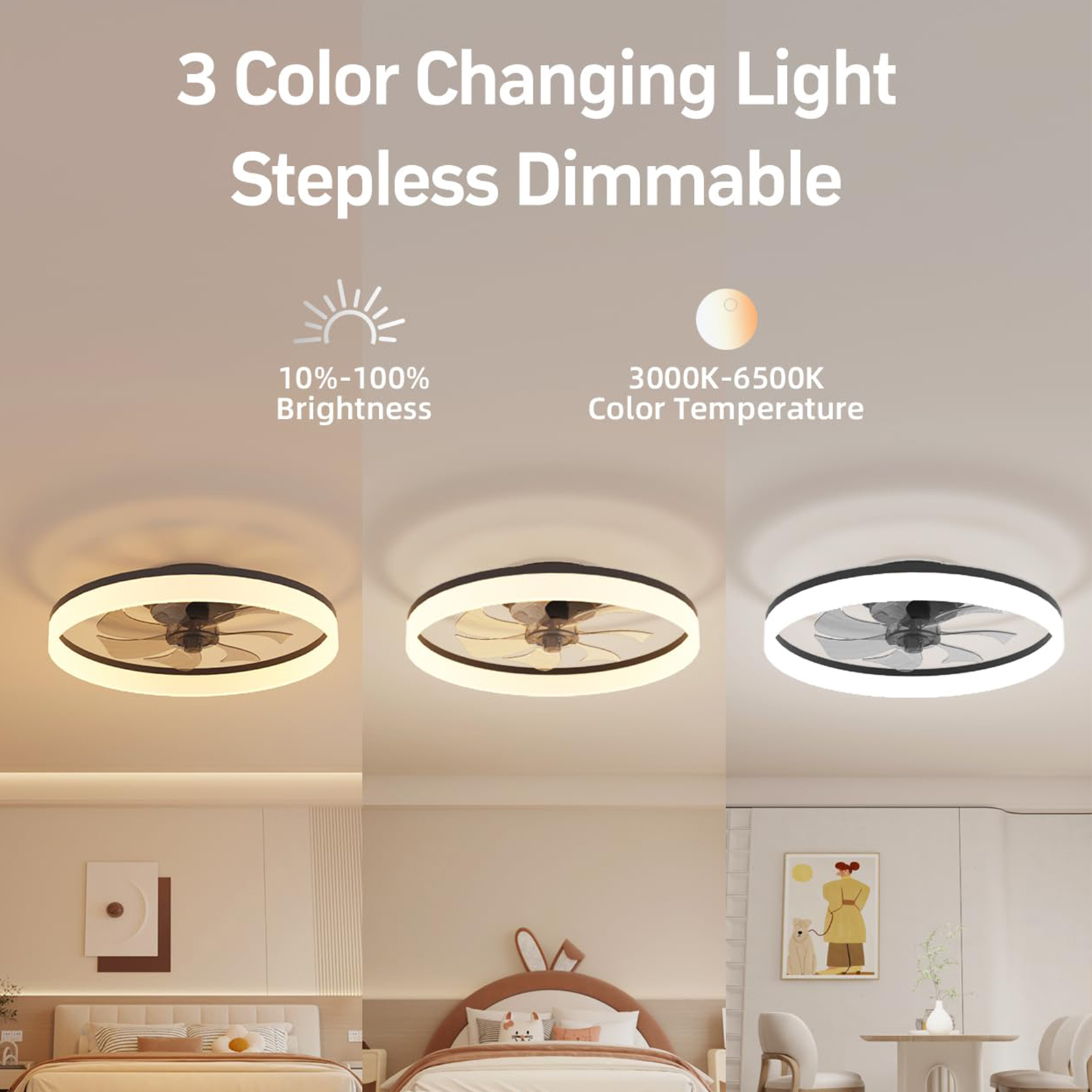 Luces de ventilador simples y modernas, circulación de aire, invierno, verano, Reversible, doble modo, montaje empotrado de hoja para sala de estar, dormitorio y salón